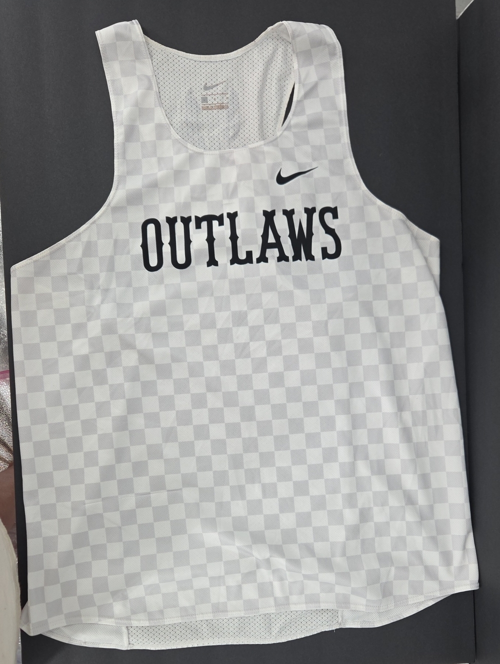 Nike White Checkerboard Outlaws Tank Top with Black Logo